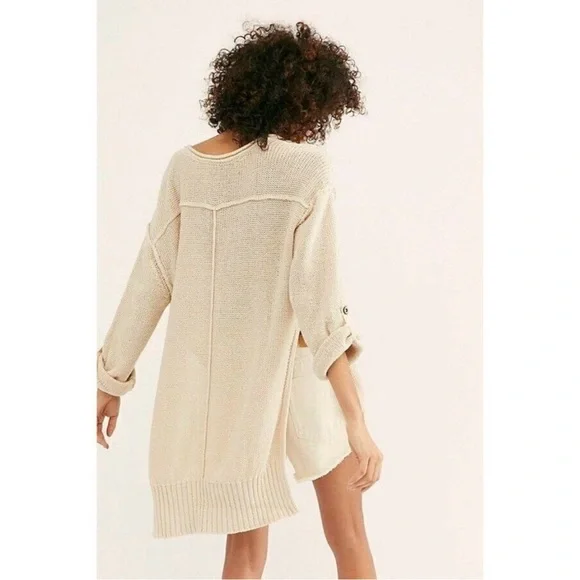 Free People We The Free Firefly Oversized Knit Tunic Sweater Ivory Size XS - Picture 8 of 10